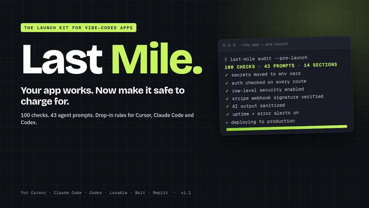 Last Mile cover: 100 checks, 43 prompts, 14 sections